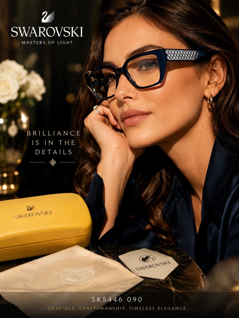 Swarovski SK5446 Crystal Eyeglasses Shiny Blue 54-16-140 NEW